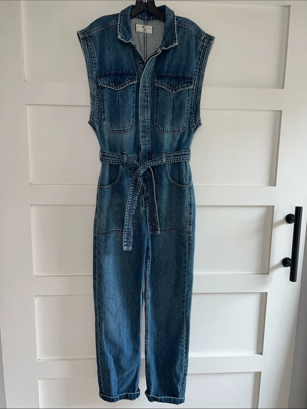 We The Free Women's Sleeveless Denim Jumpsuit in Blue - Picture 7 of 7